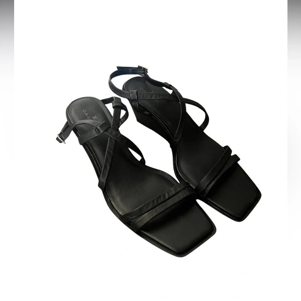 Nordstrom Caslon Square Toe Wedge Sandal in Black NWOT-Size 8